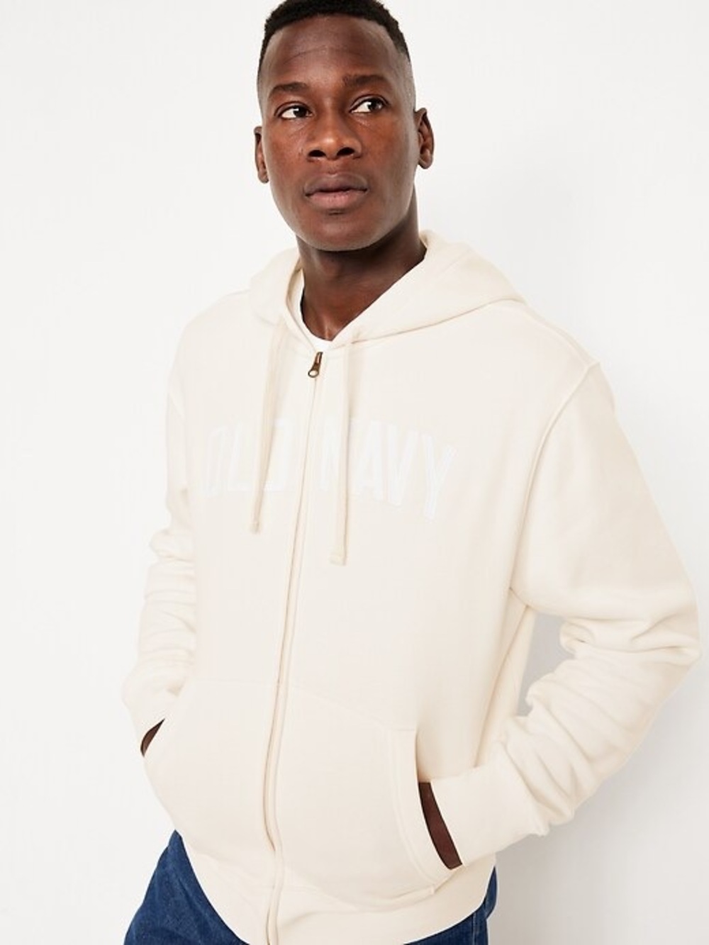 NWT Old Navy Off-White Cream Embroidered Logo Zip Hoodie
